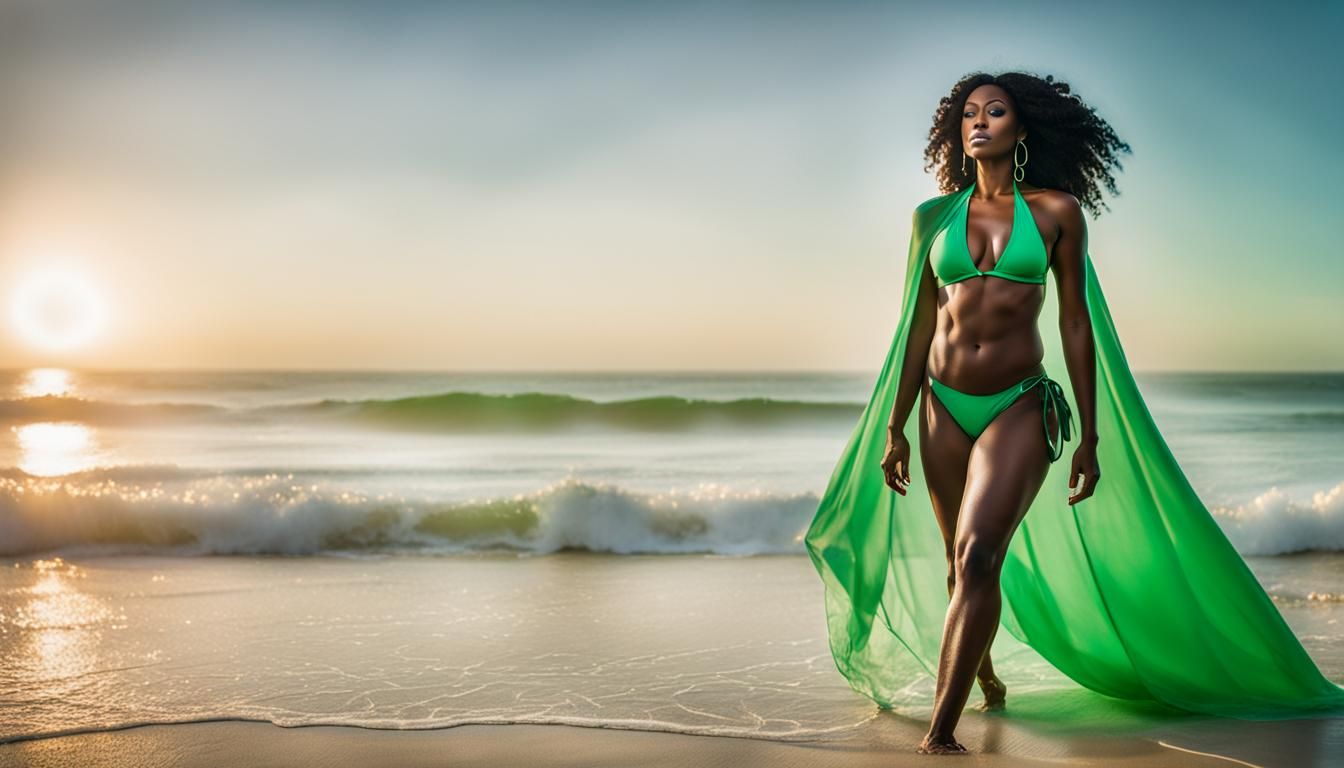 Ebony Goddess in Green Bikini: Professional Photography