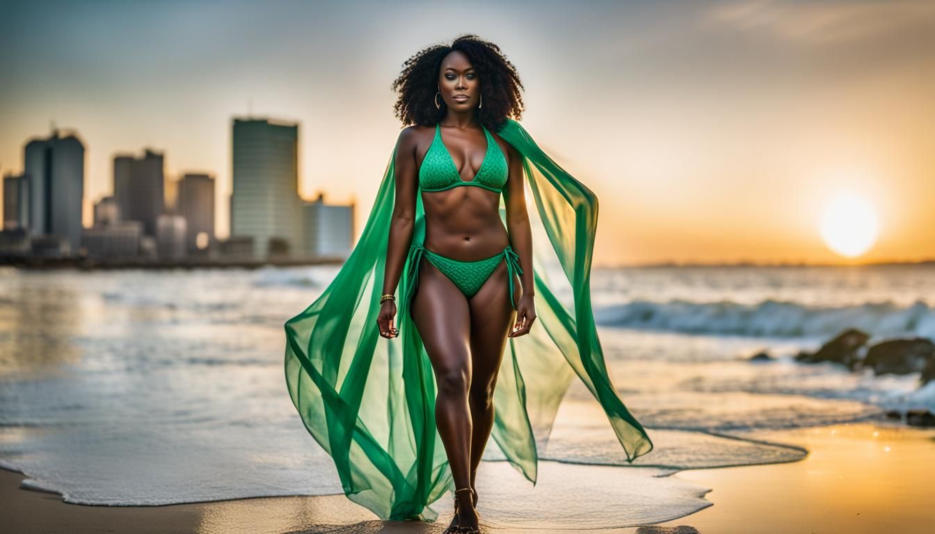 Ebony Goddess in Green Bikini: Professional Photography