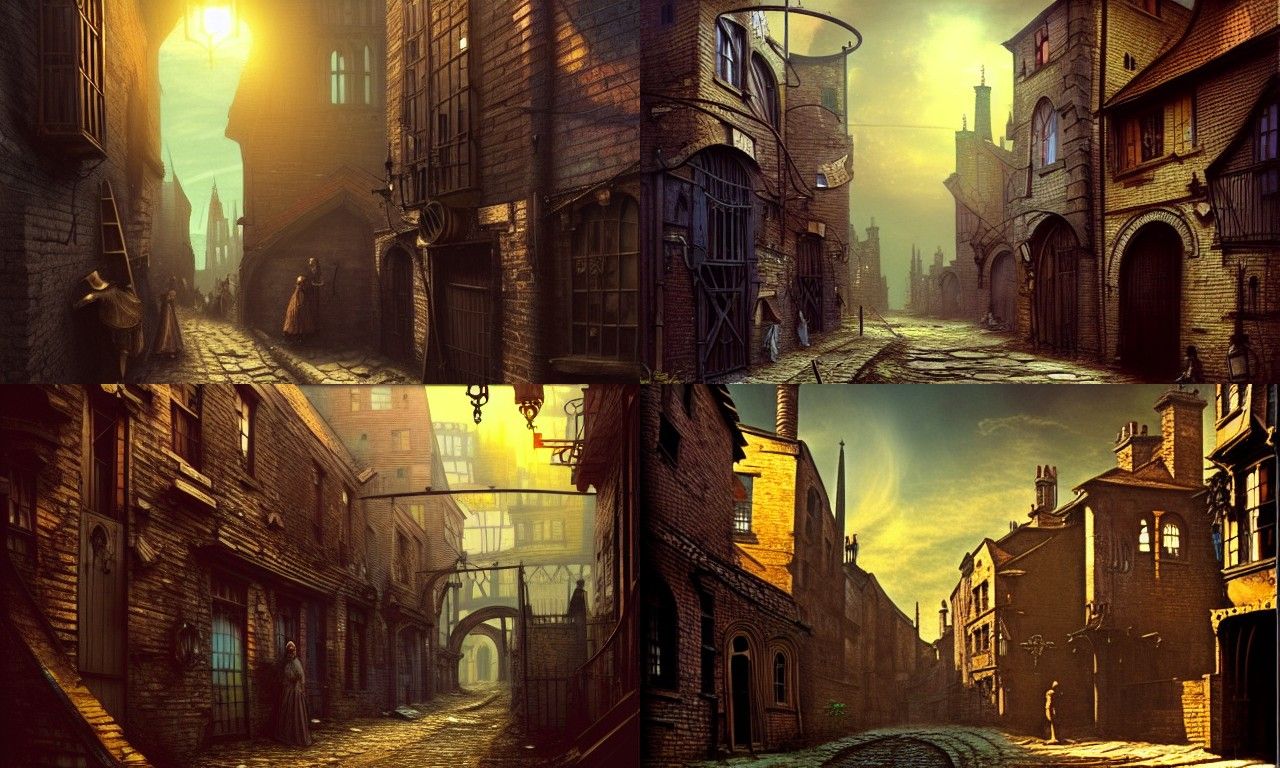 Steampunk Slum Alleyway at Golden Hour
