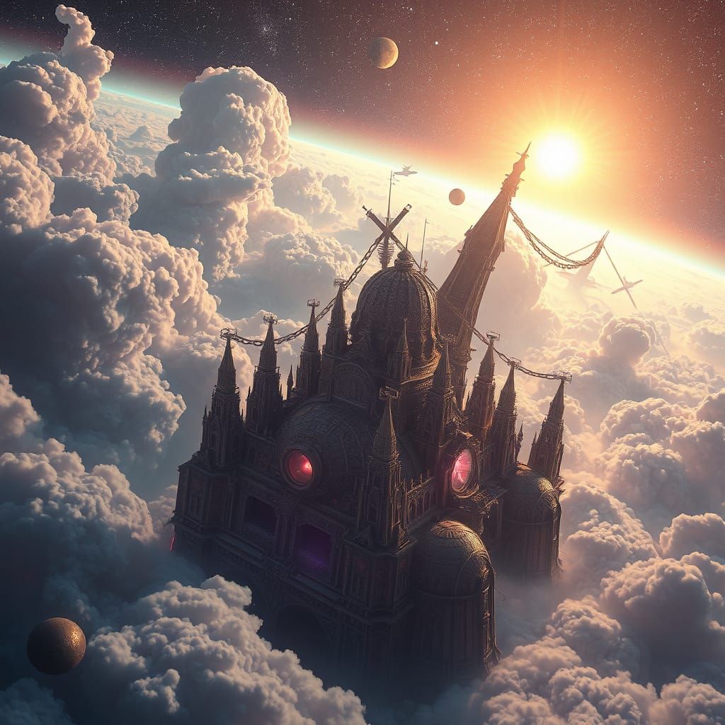 Epic Futuristic Galactic Empire in Vibrant, Iridescent Hues