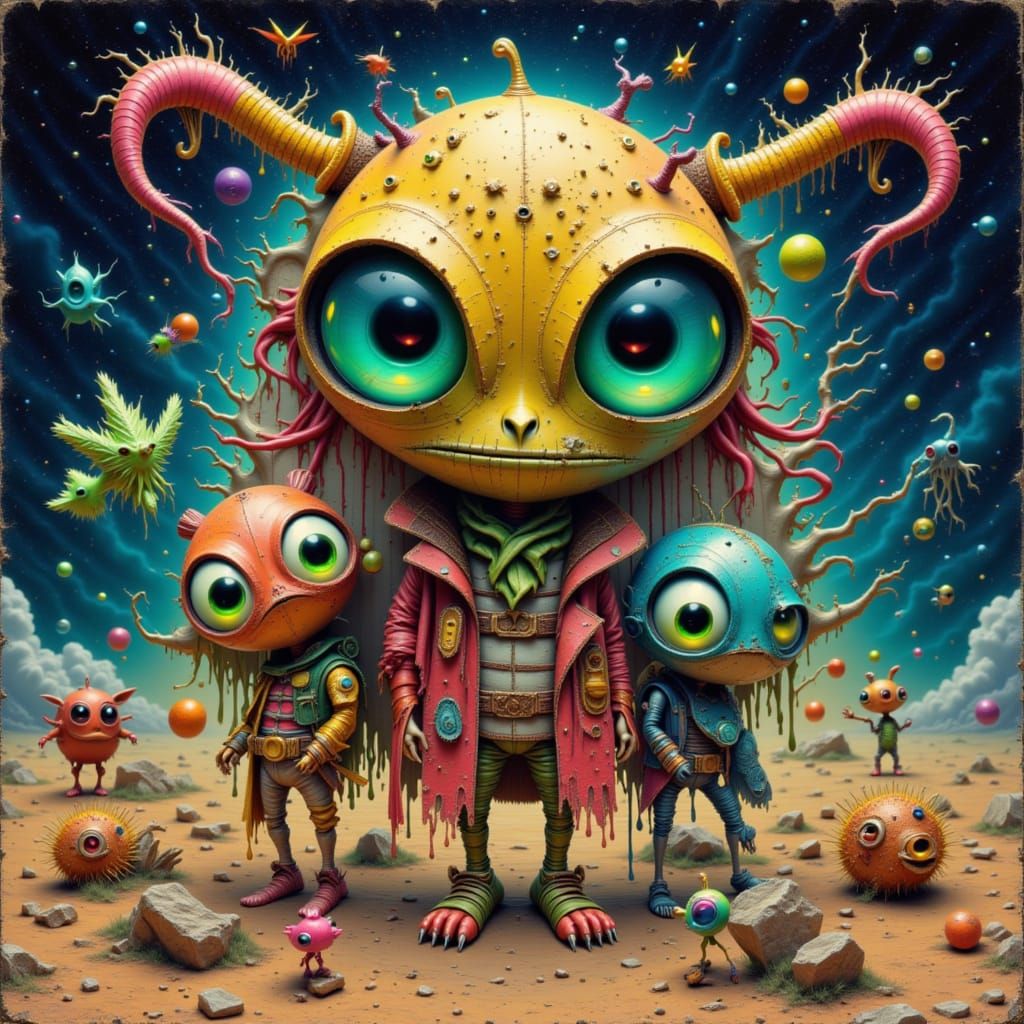 Anthropomorphic Alien Doodles in Retrofuturistic Space