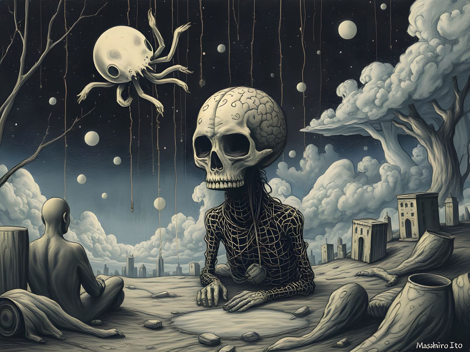 Surreal Nightmare Scene in a Dark Cyberpunk Aesthetic