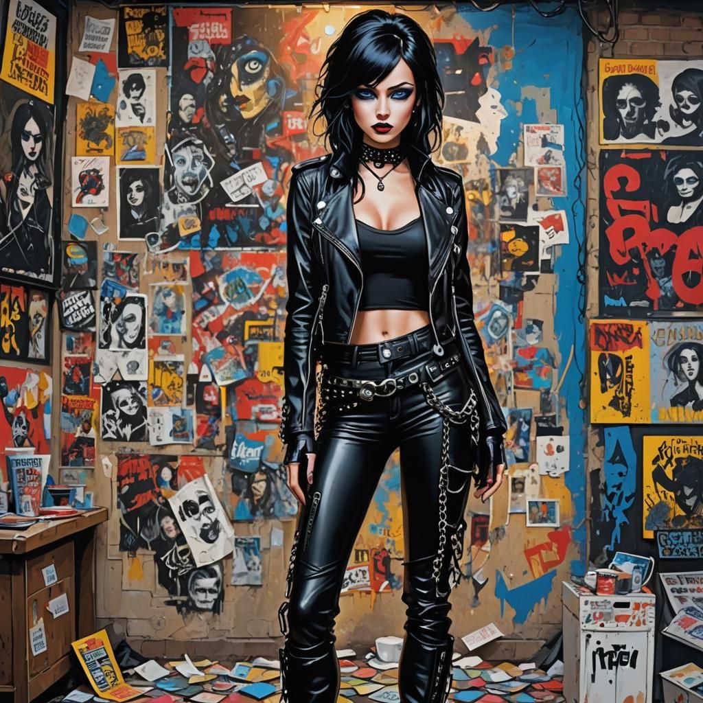 Gothic Girl in Pop Art Punk Oil Painting