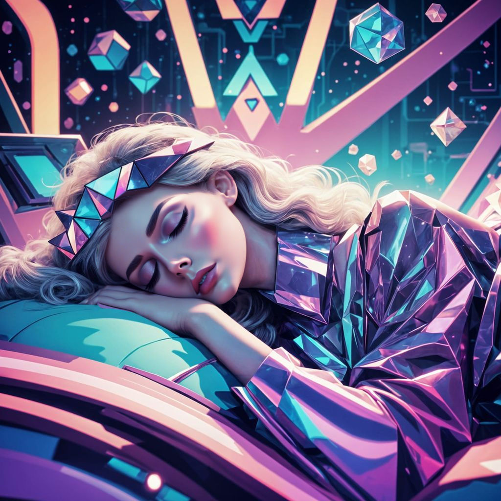Sleeping Beauty in Sci-Fi Geometric Dreamscape