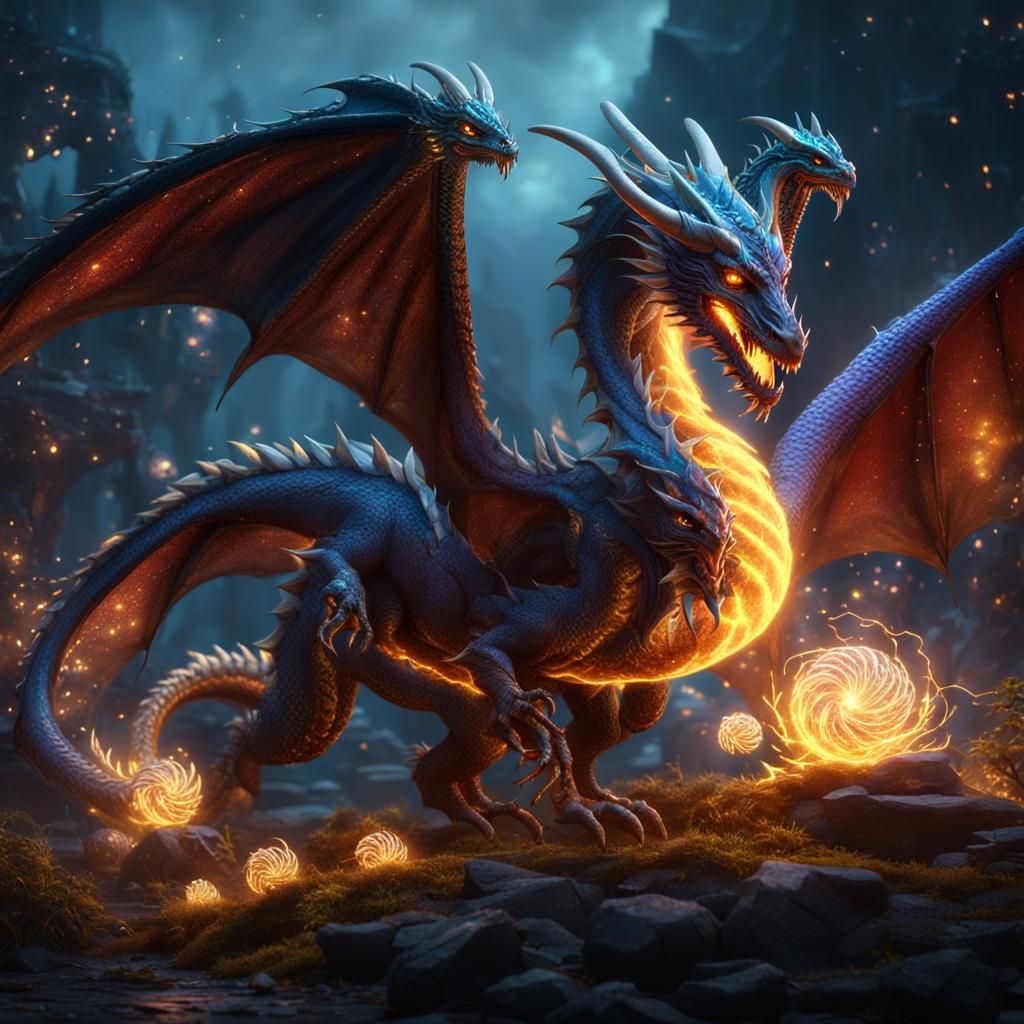 Mythical Dragon Protecting Babies in Fantasy Art