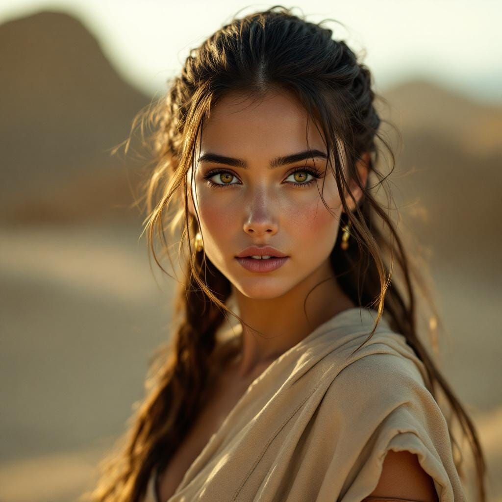 Desert Woman Portrait in Golden Hour Lighting