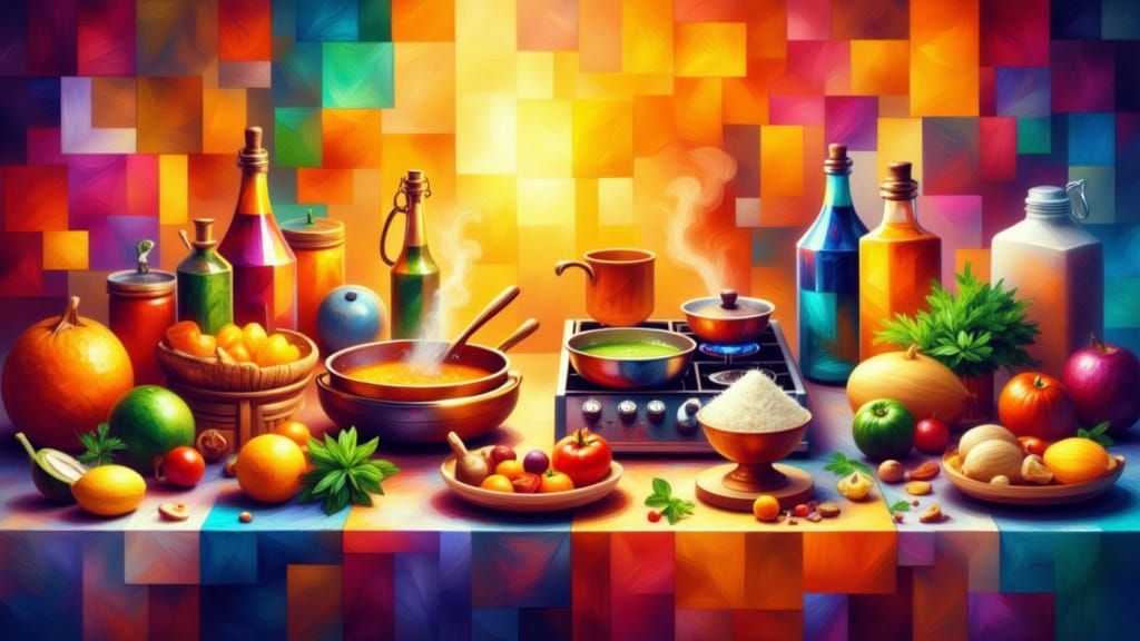 Ayurvedic Kitchen Scene: Vibrant Fusion Style