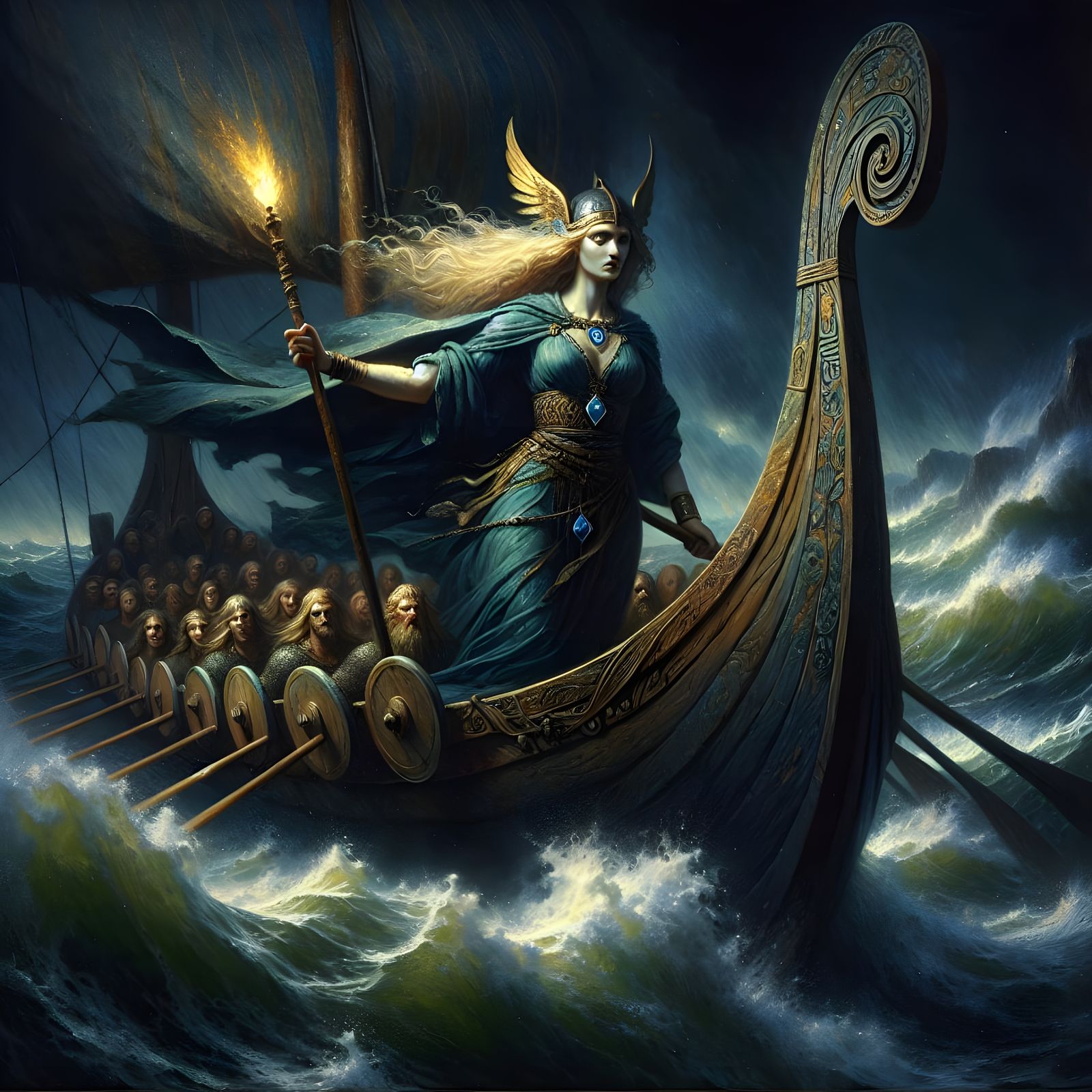 Norse Goddess Majestically Rides Viking Longboat Through Tem...