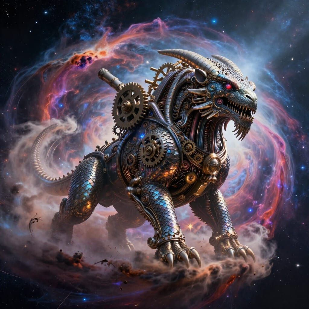 Clockwork Leviathan in Nebula, Hyperrealistic Space Opera St...