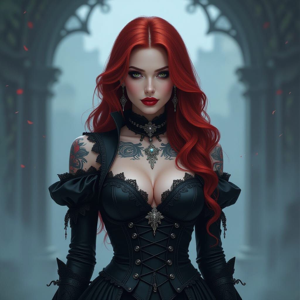 A heavenly tattooed redhead female Vampire