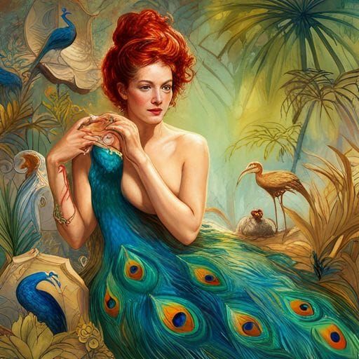 Radiant Peacock Goddess Artwork