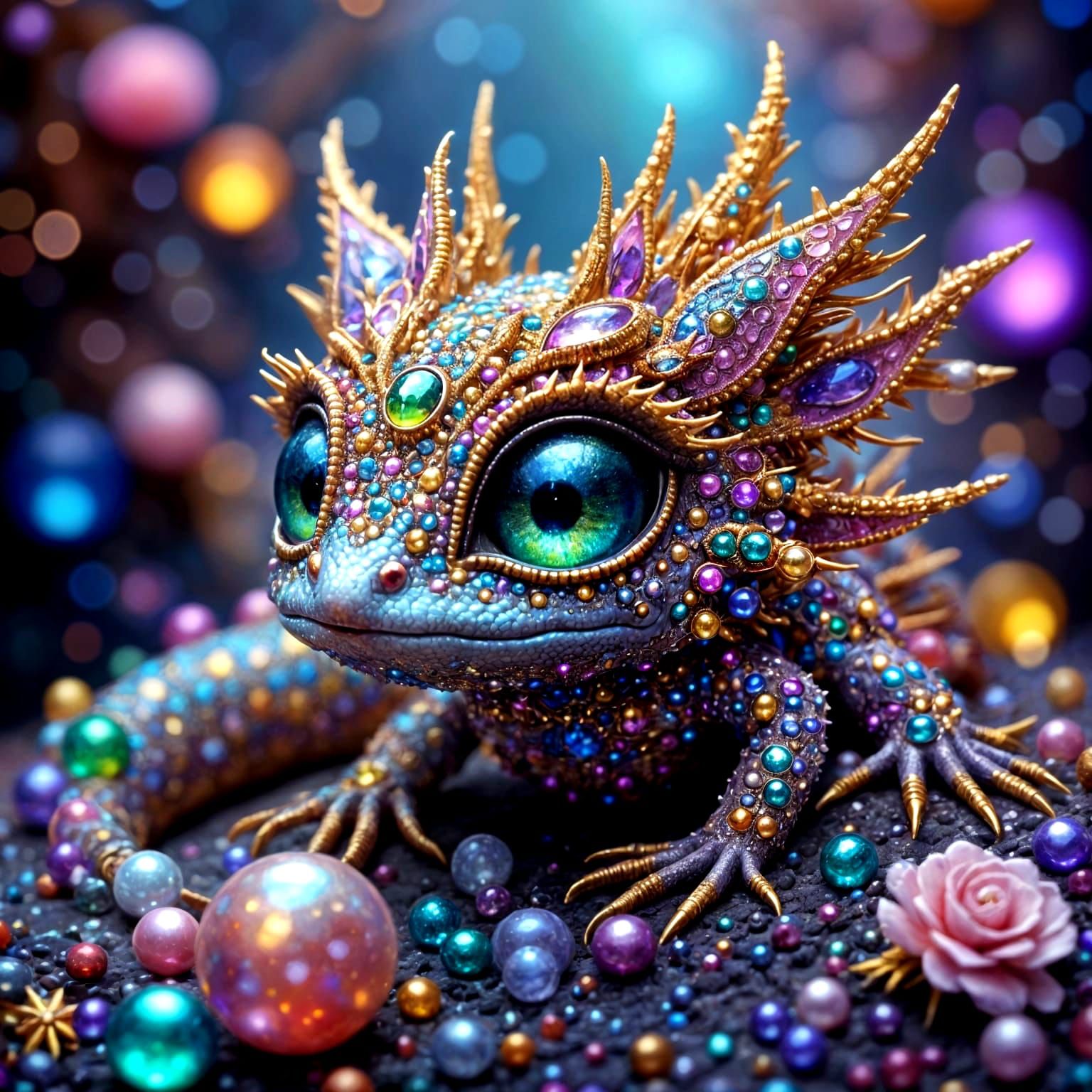 Fantastical Bejeweled Creature with Luminous Eyes