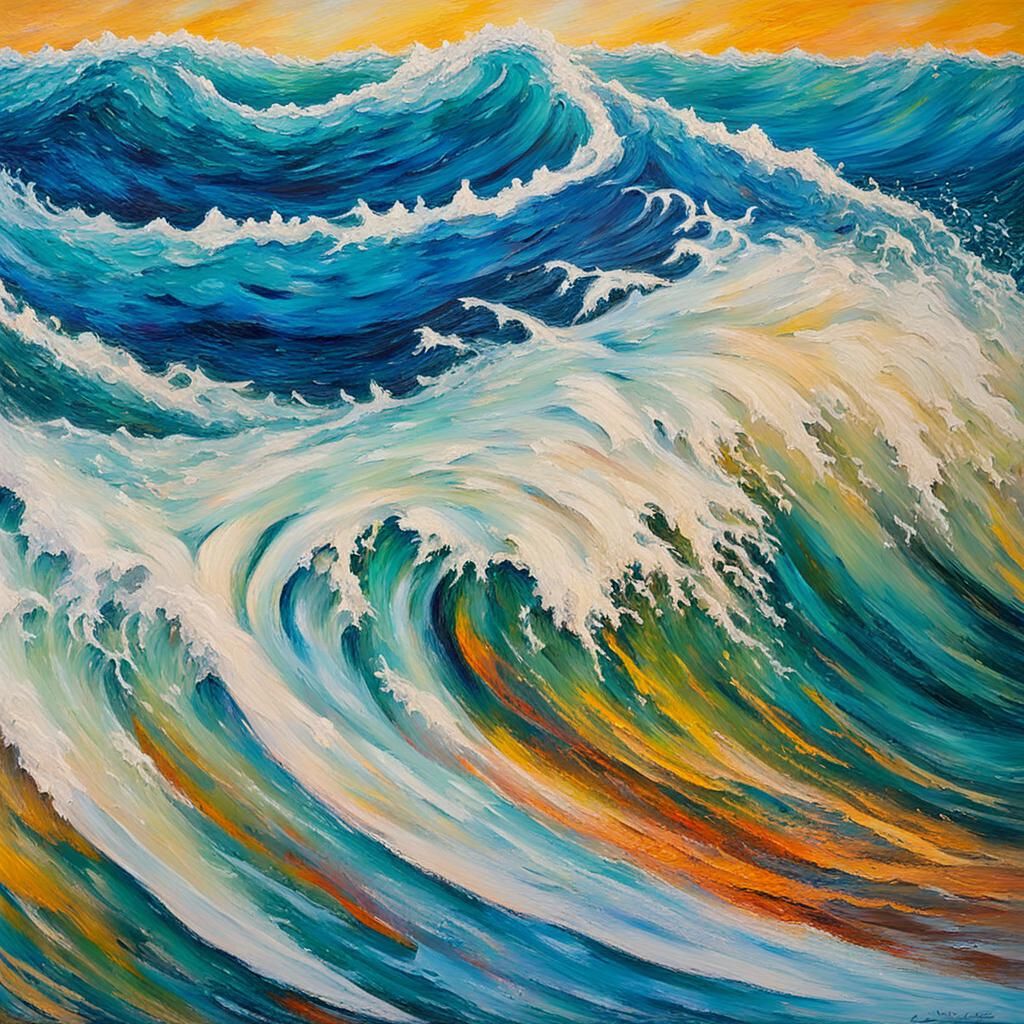 Dolphin Wave: Expressionist Impasto Oil Painting