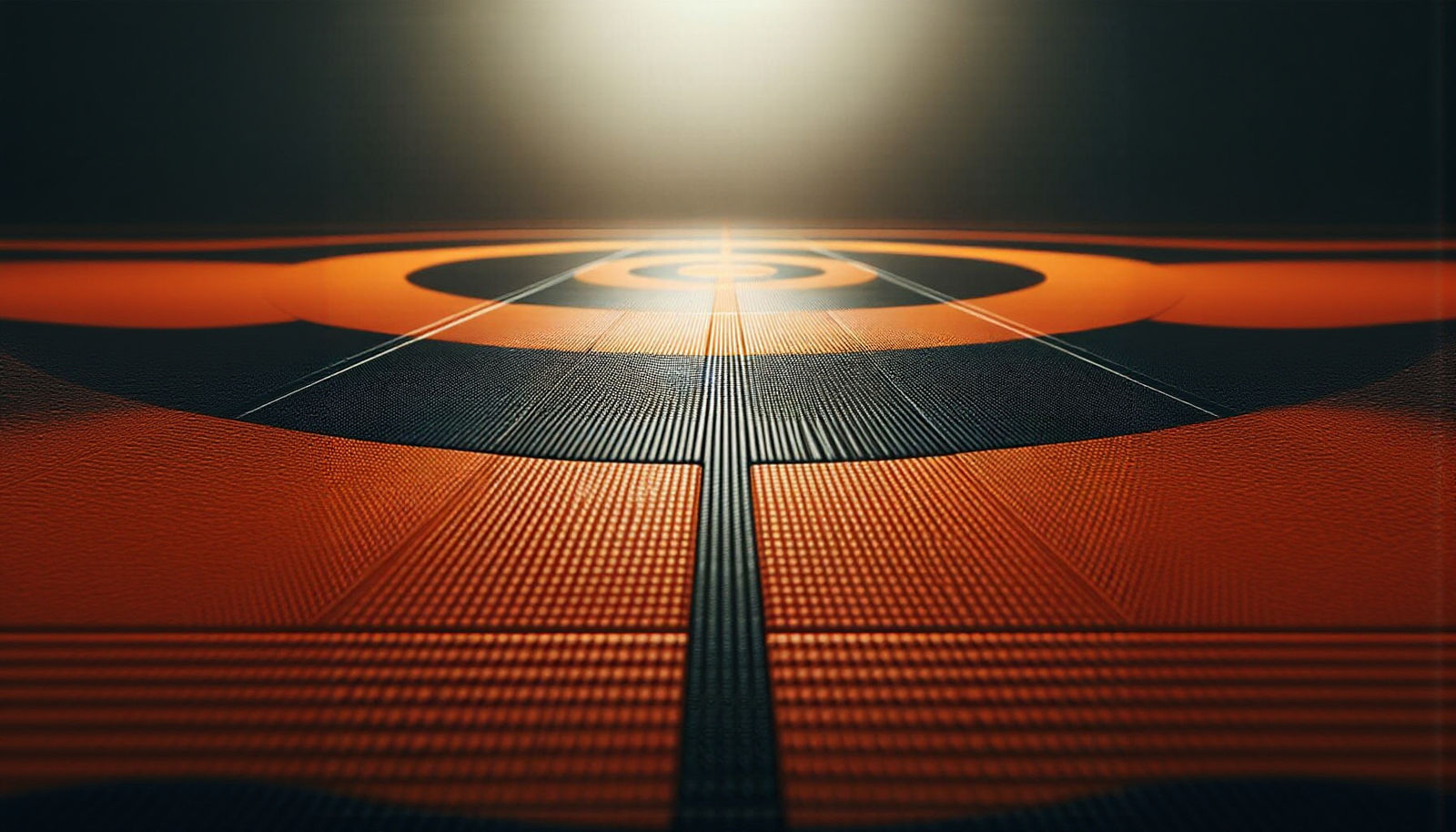 Close-Up Wrestling Mat: Orange & Black, Low-Angle Sports Pho...