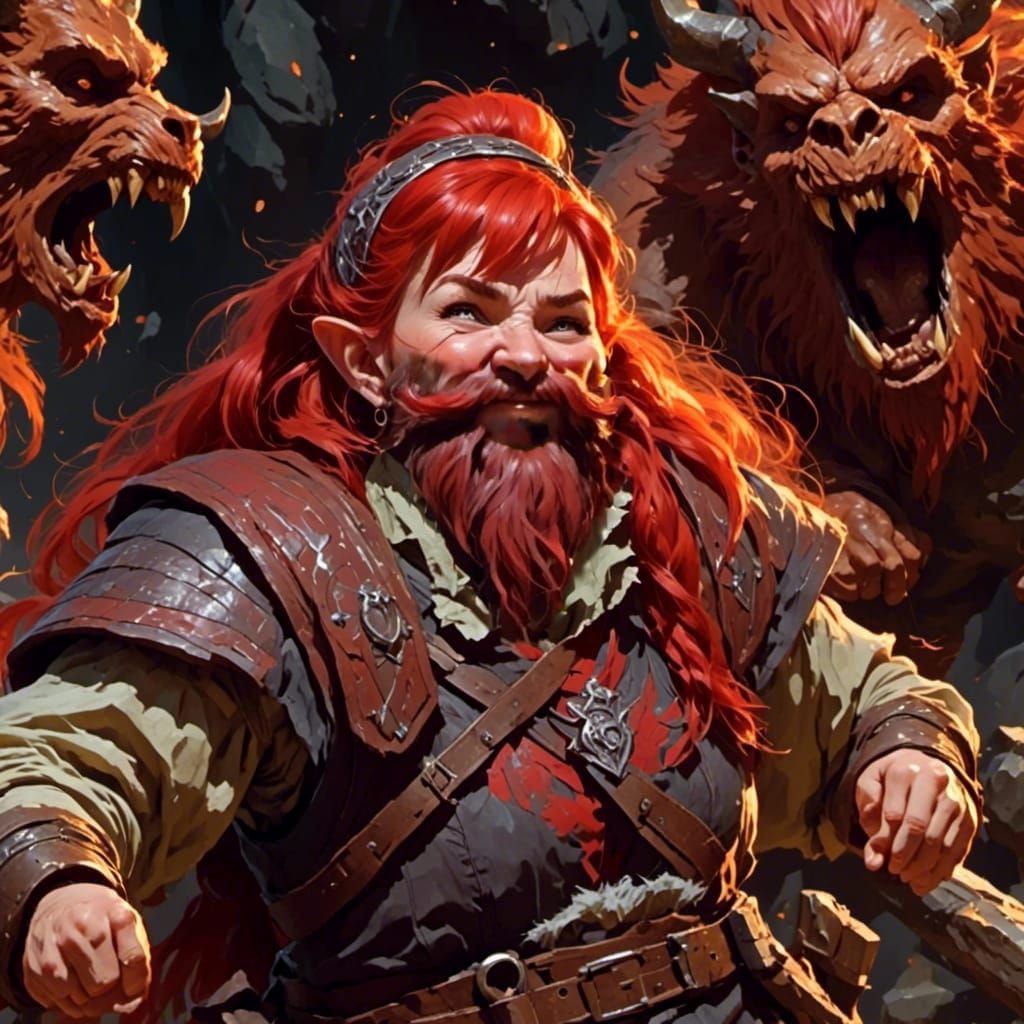 Hyperrealistic Young Female Dwarf with Angry Expression