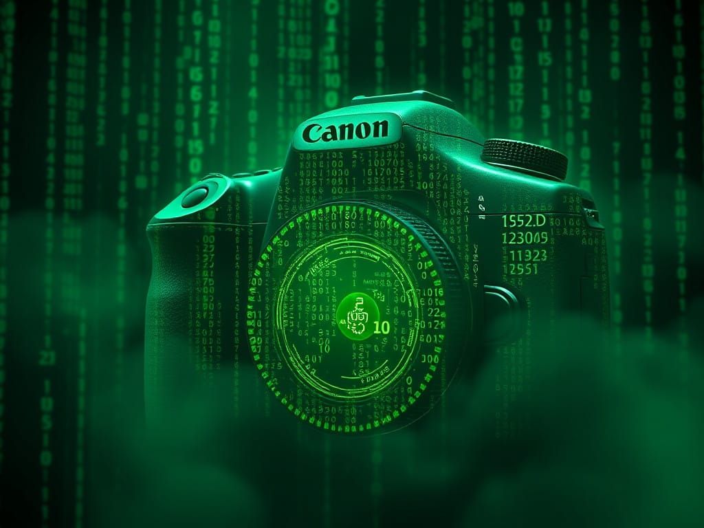 Futuristic Canon Camera in Neon Digital Hierarchy