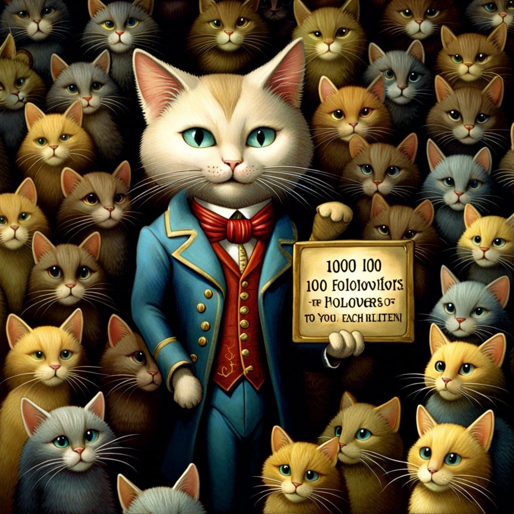 Cartoon Cat Celebrates 1000 Followers in 3D Render