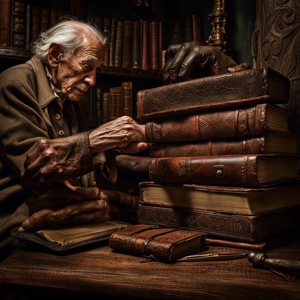Gnarled Hand Holds Journal in Moody Lighting