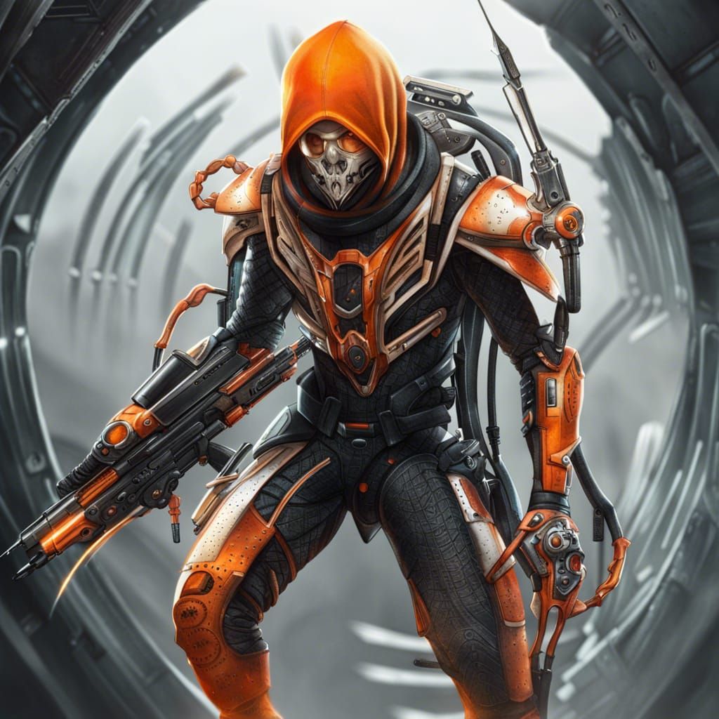 Futuristic Intergalactic Assassin with Spider Tech Weapons