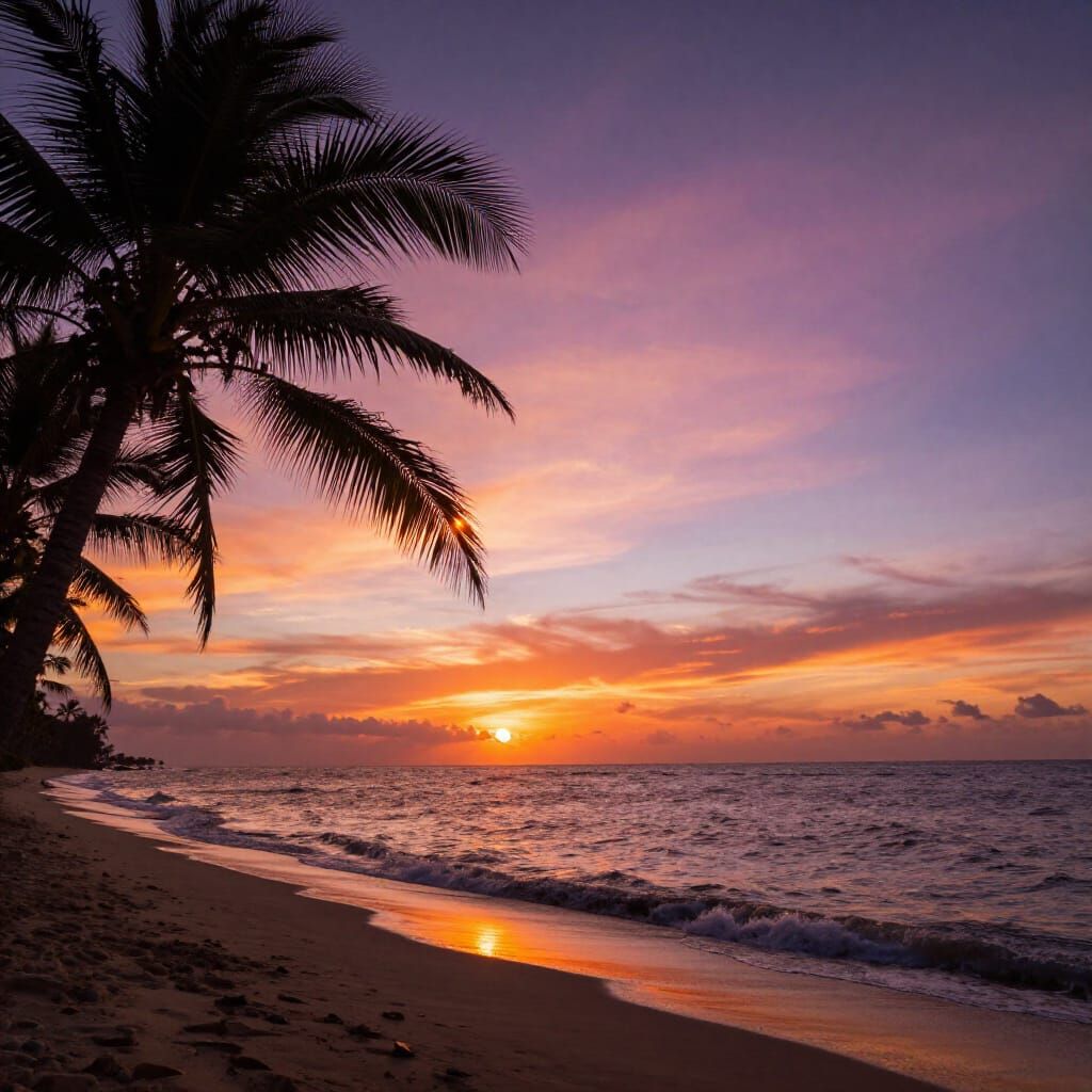 Breathtaking Tropical Beach Sunset, Photorealistic Style