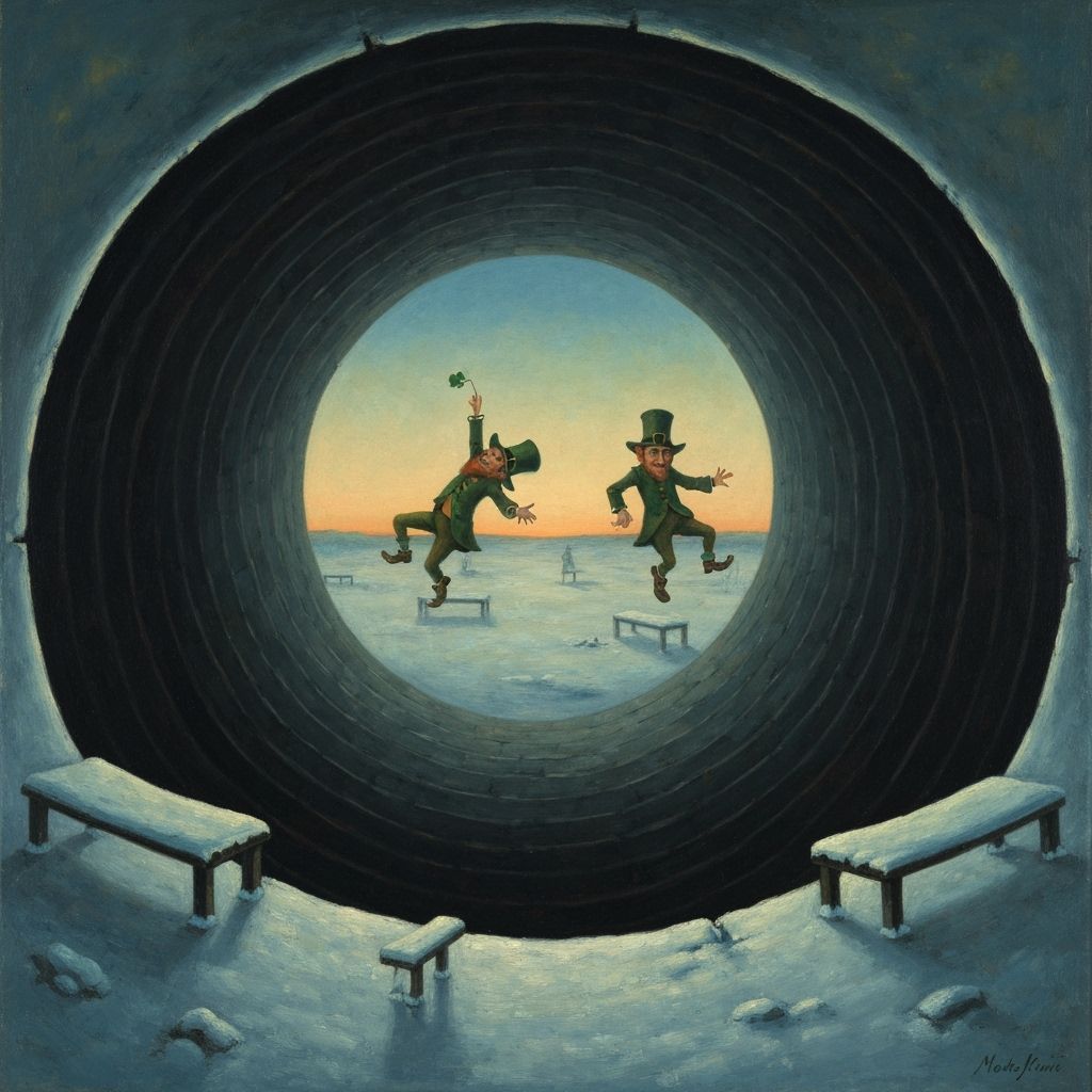 Mischievous Leprechauns Emerge From Dark Well in Surreal Oil...