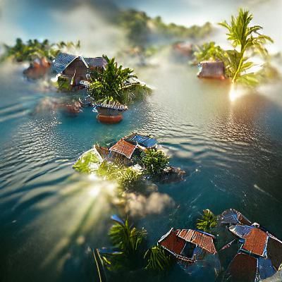 Tropical Village Floating on Crystal Waters