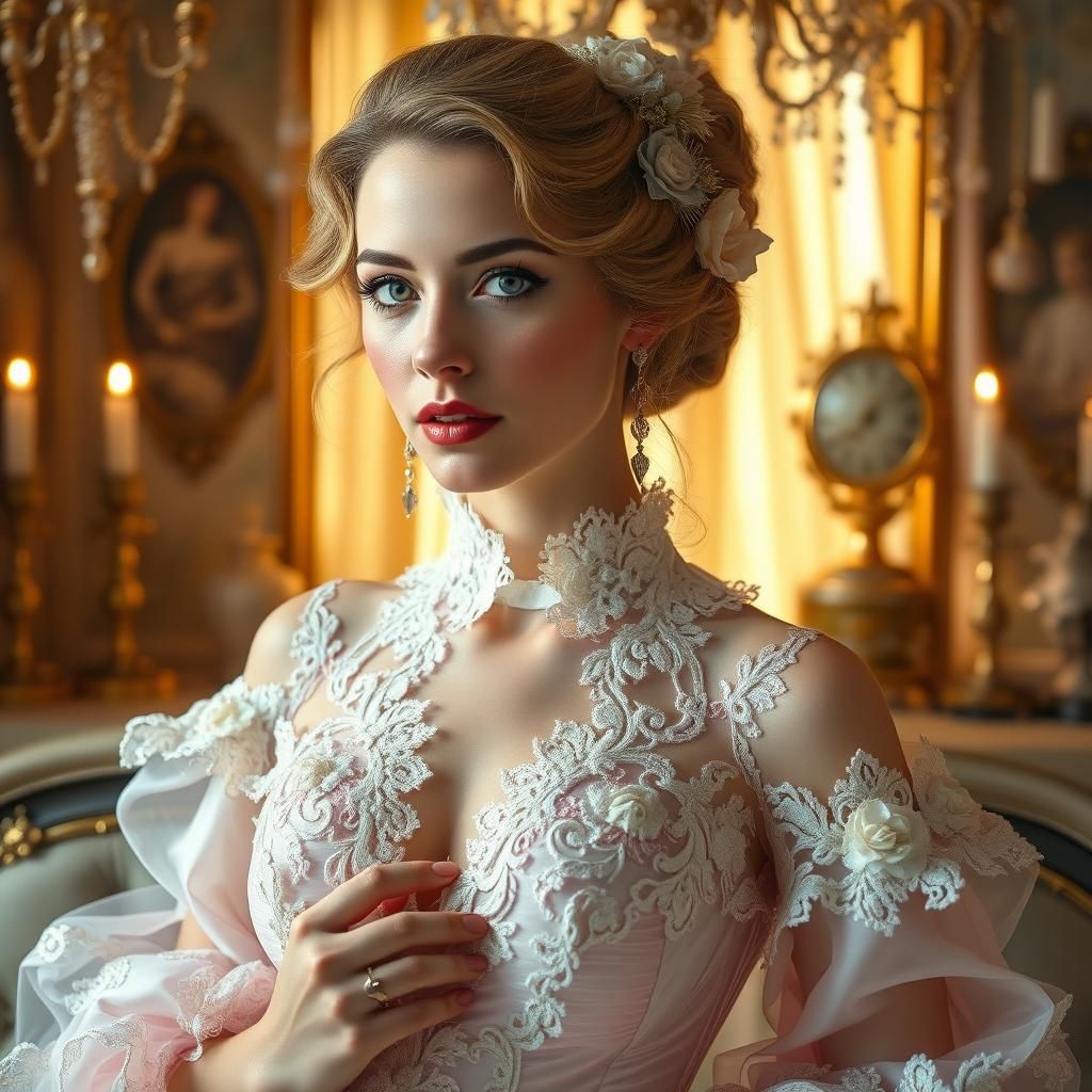 Photorealistic Woman in Gown with Golden Lighting