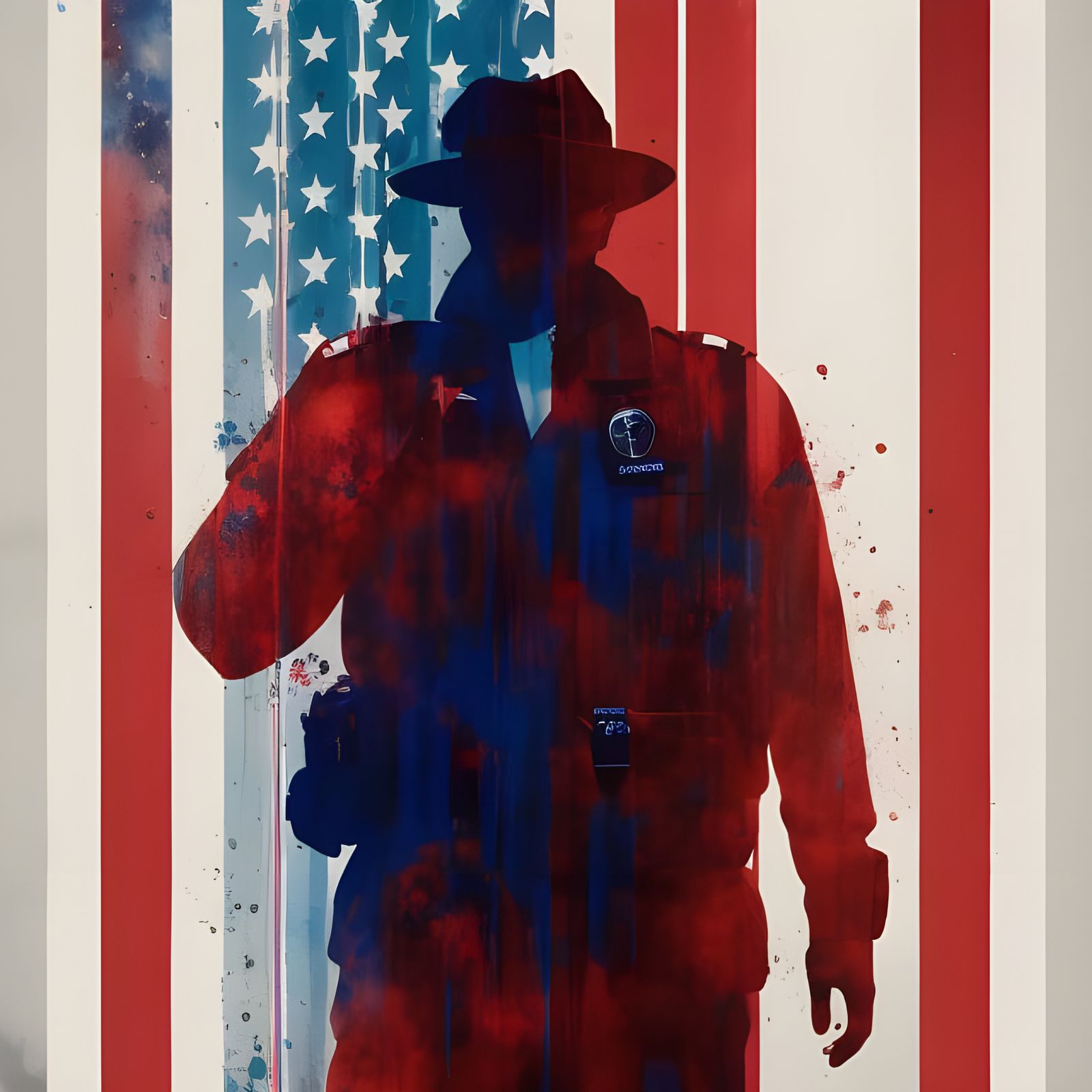 American Police Officer Silhouette in Psychedelic Splash Art