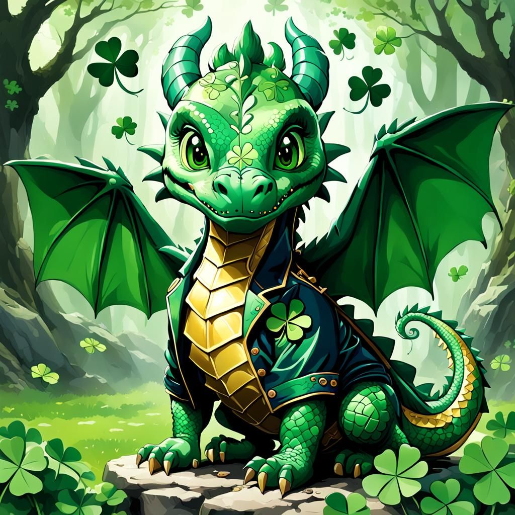 Lucky Dragon in Clover Jacket Illustration
