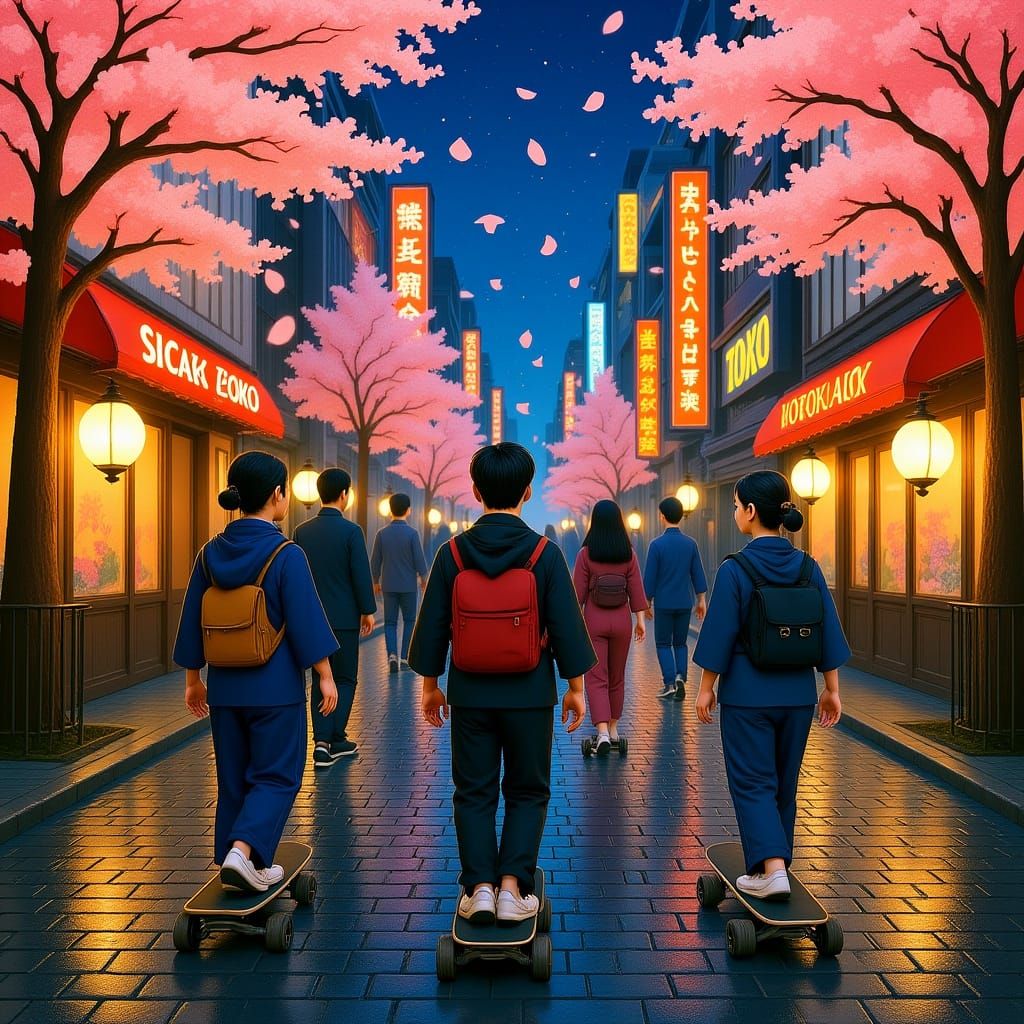 Tokyo Sakura Season: Travelers Skate Under Cherry Blossoms a...