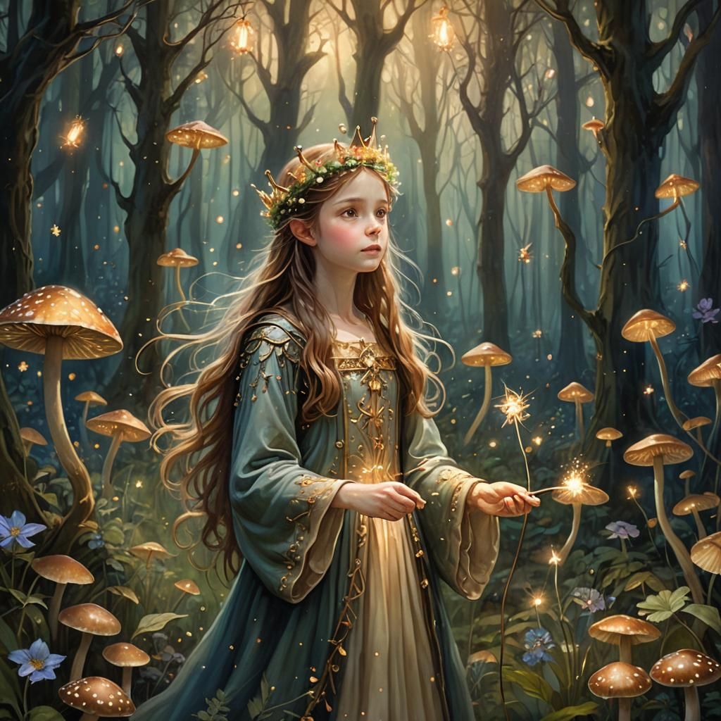 Enchanted Forest Girl: Whimsical Watercolor Fantasy Art