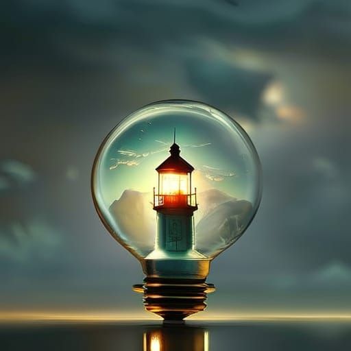 Lighthouse in Lightbulb: Dreamy Digital Art