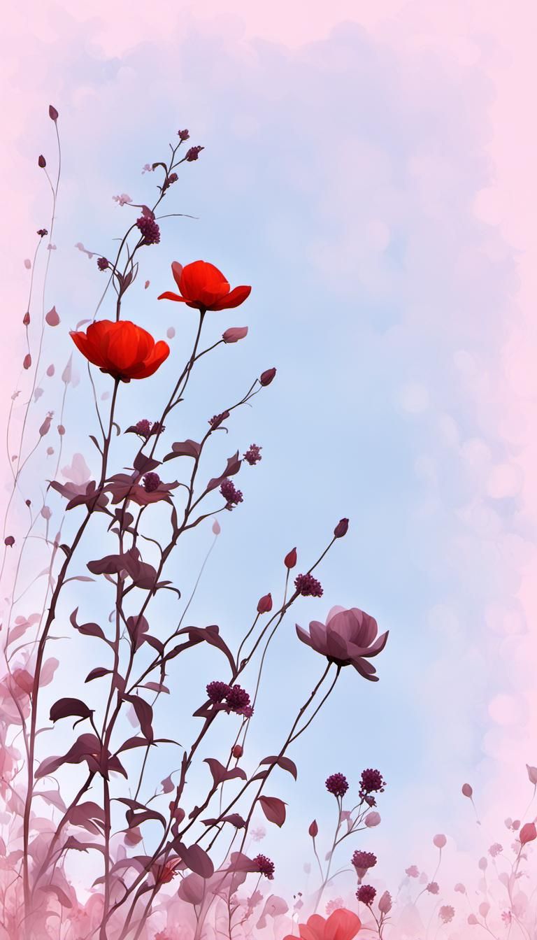 Ethereal Floral Landscape in Mauve and Vermilion