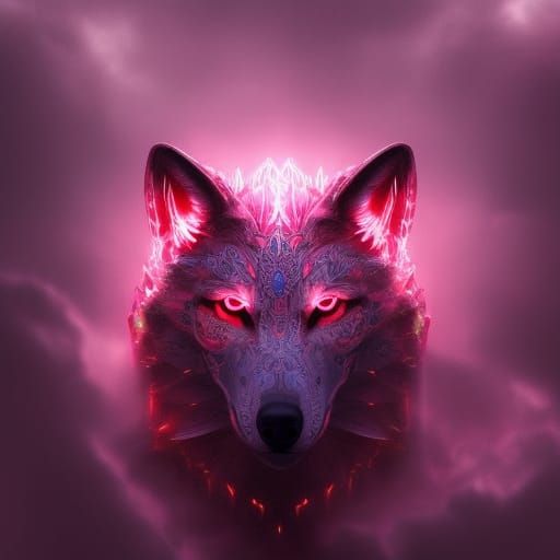 Neon Wolf with Glowing Features: Digital Matte Painting