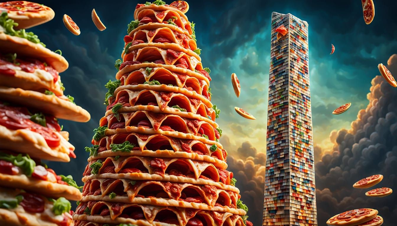 Pizza Skyscraper: Surreal Photorealistic Architecture