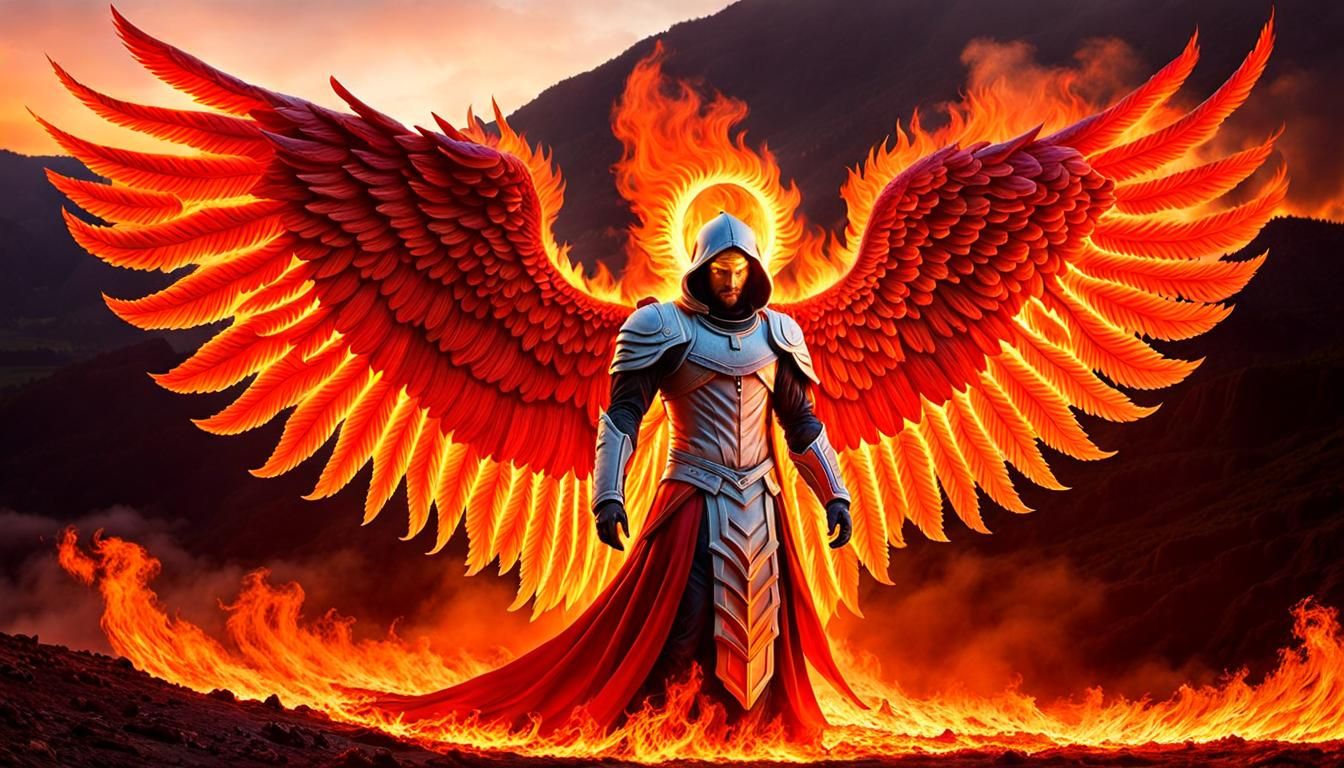 Fiery Angel Radiates Power Over Burning Field