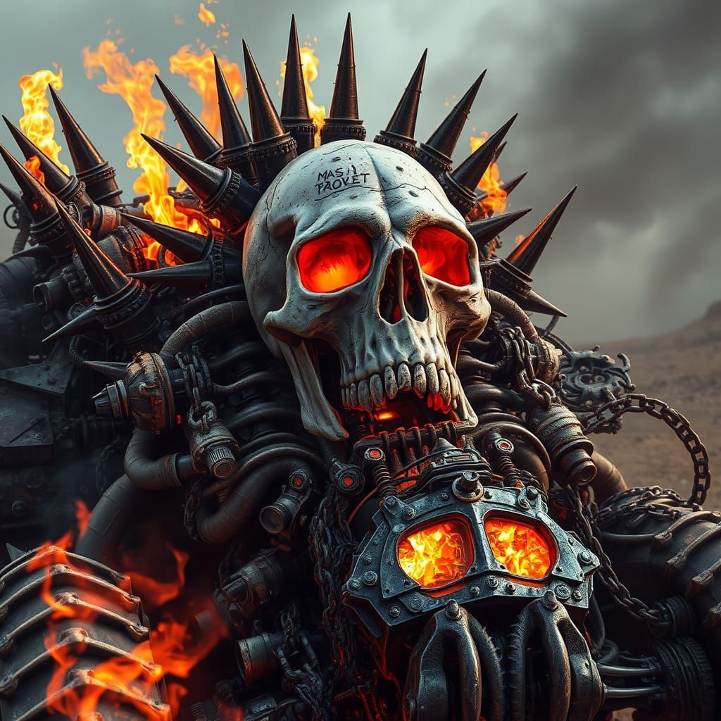 Monstrous Wasteland Engine in a Mad Max Horror Scene
