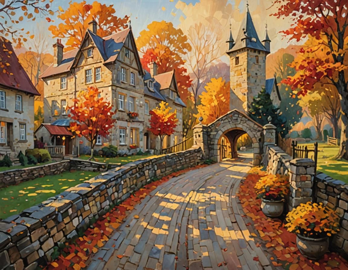 Autumnal Country House in Impressionist Style