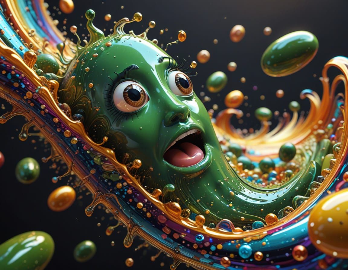 Vibrant Cartoon Pickle Soars in the Air