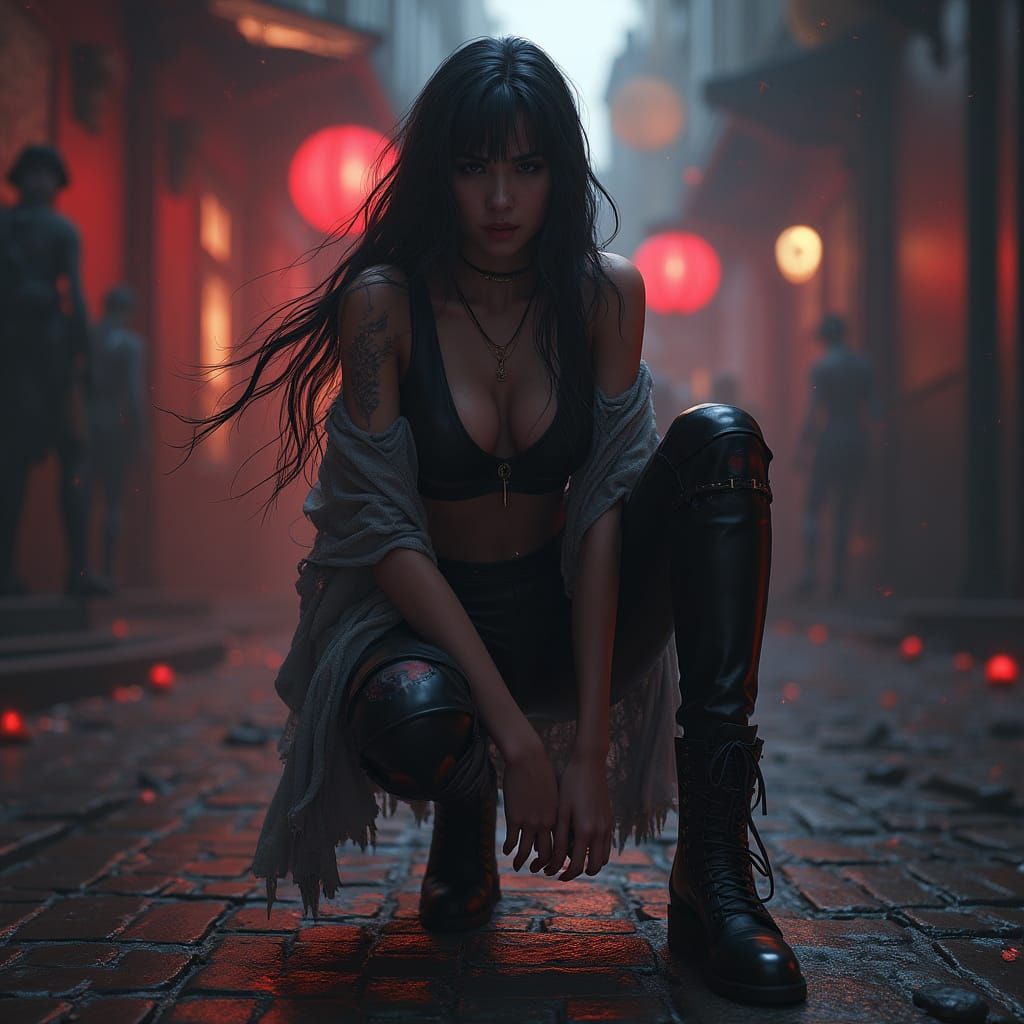 Epic Goth Girl Dominates Dark Landscape in 3D Videogame Styl...