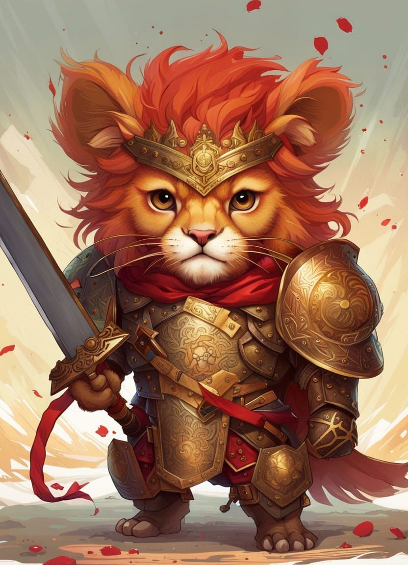Armored Lion Portrait in Digital Painting Style