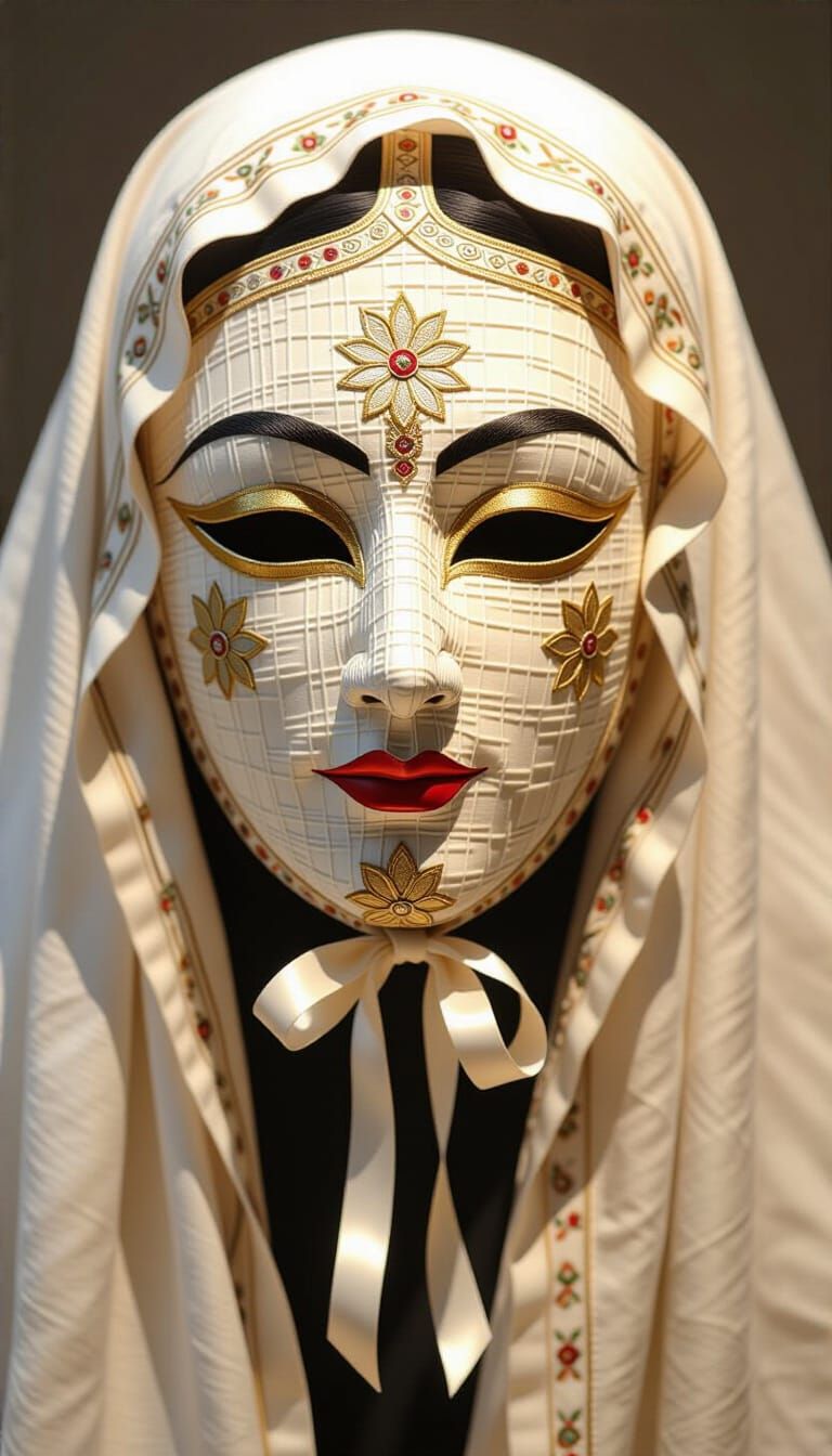 Ancient Persian Panām Mask: Hyperrealistic Cotton Cloth Arti...