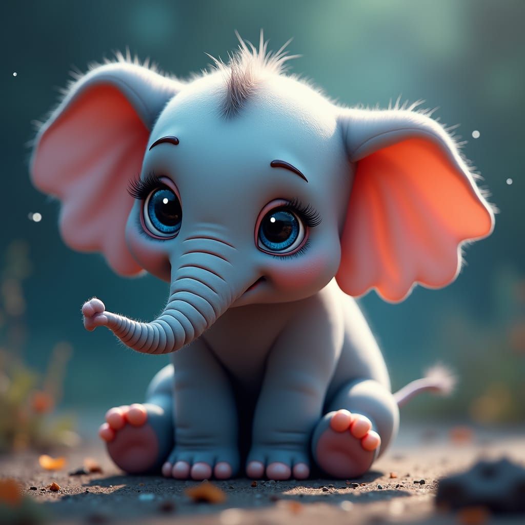 Adorable Baby Elephant with Big Blue Eyes
