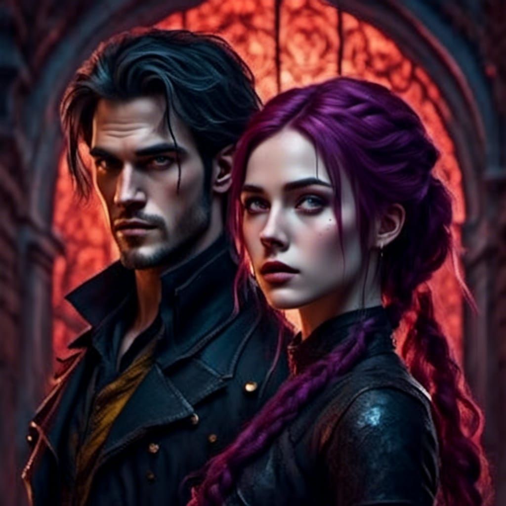Vampire Girl and Modern Man: Hyperrealistic Portrait