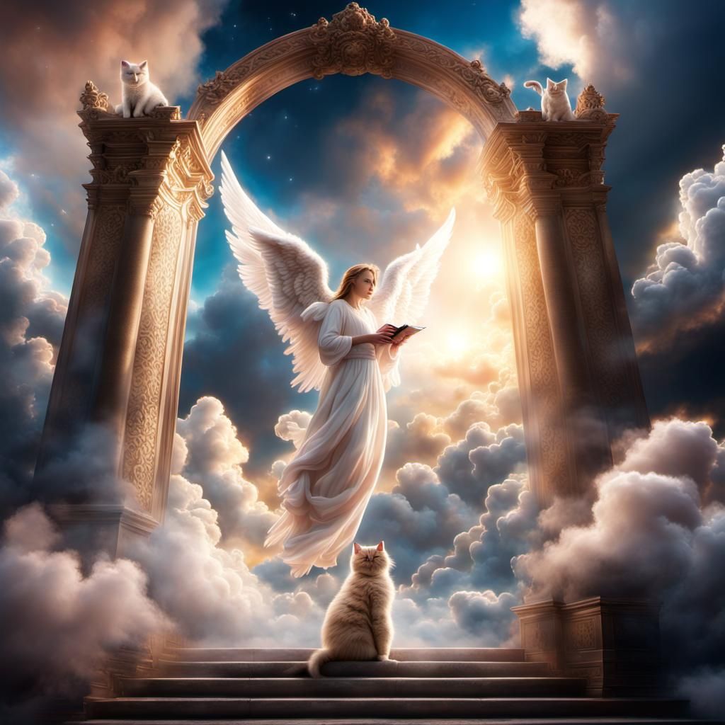 Angel and Cat at Heaven's Gate: Digital Painting