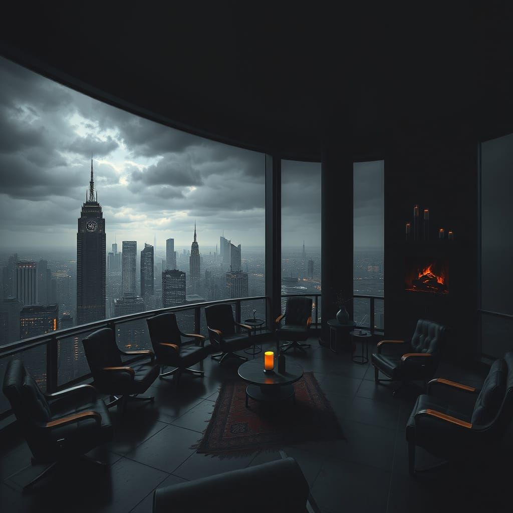 Cyberpunk Penthouse Meetingroom with Cityscape View