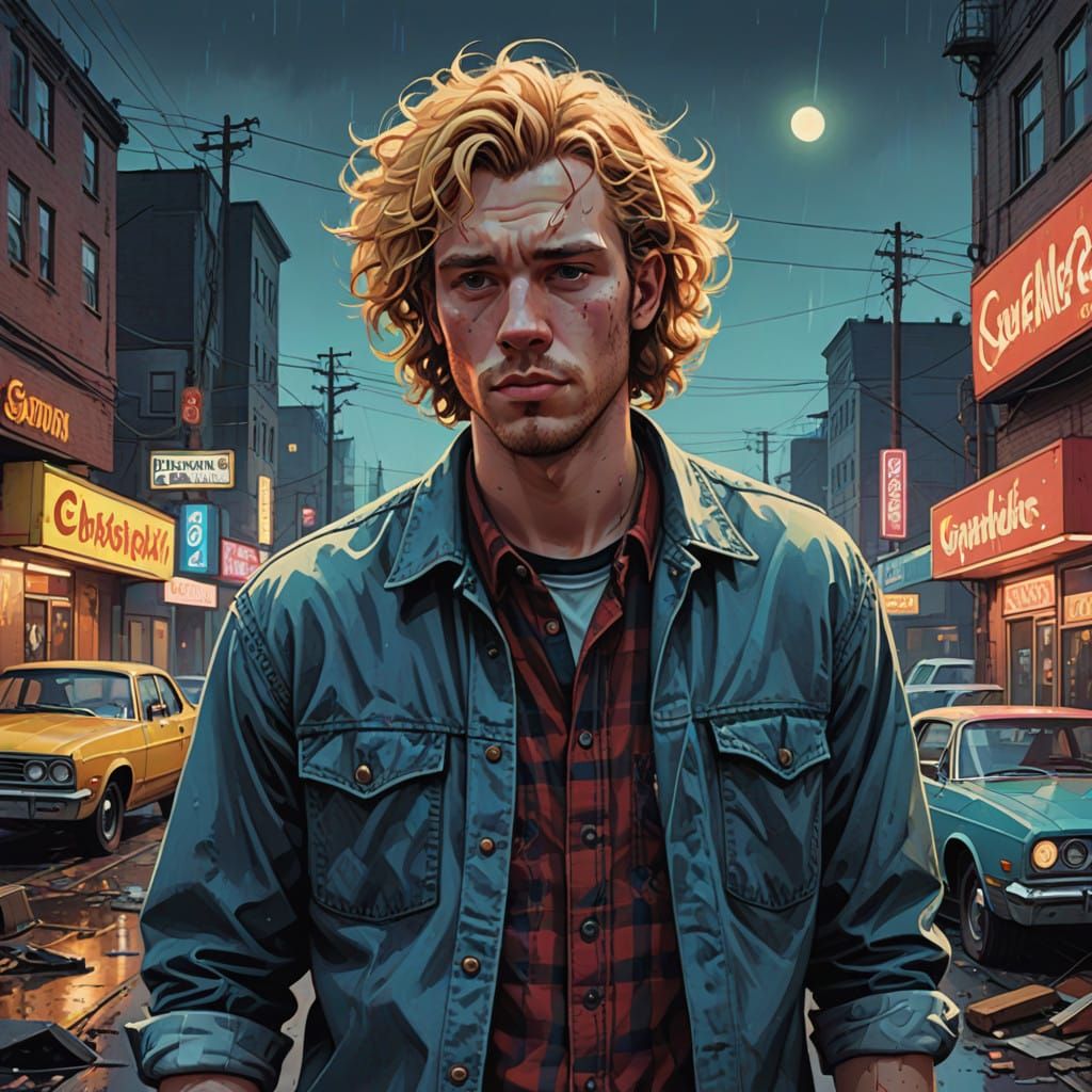 Bold Hero in Grunge Comic Book Style