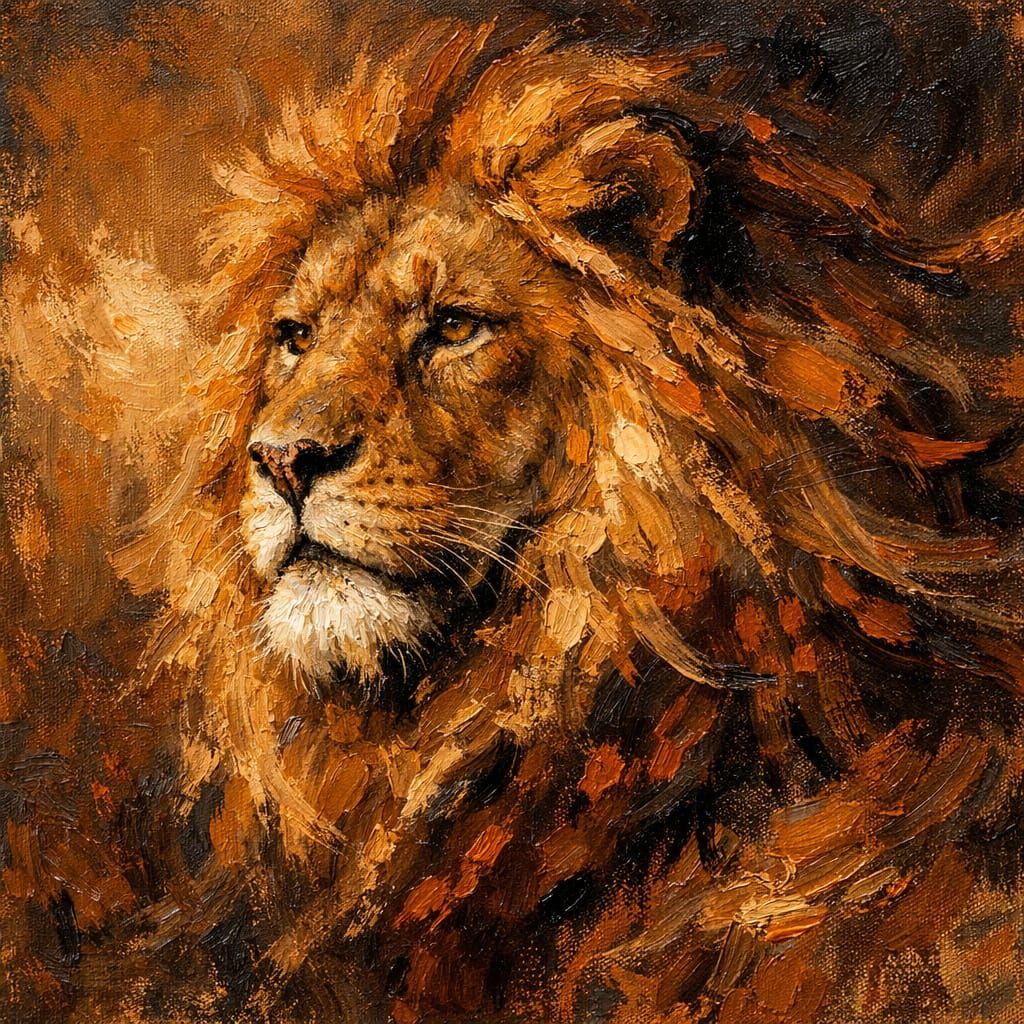 Majestic Lion Expressive Oil Painting