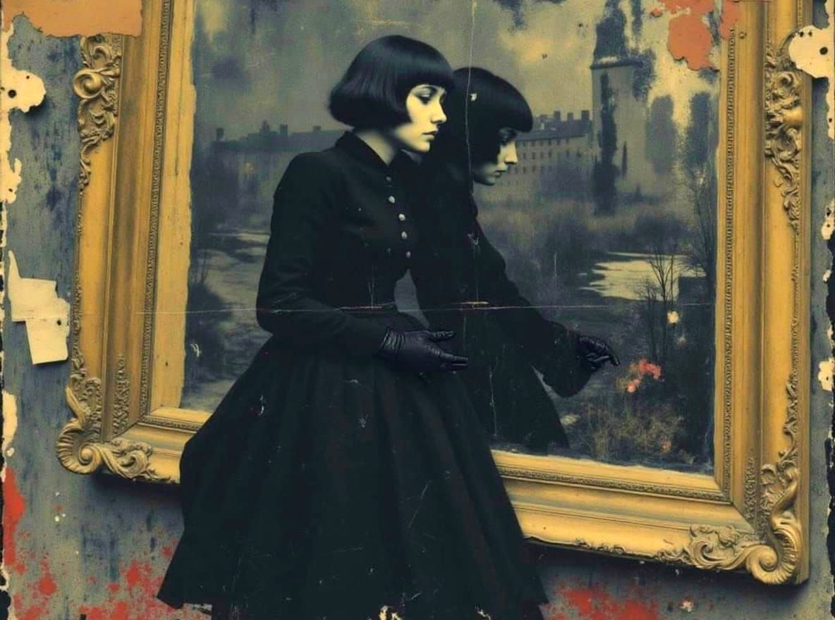 Gothic Portrait Reflected in Gilded Mirror