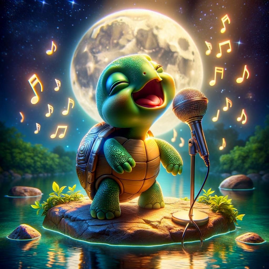 Joyful Turtle Sings Under the Moonlight